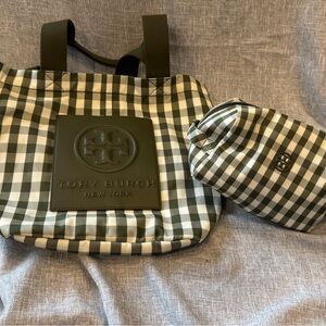 Tory Burch Green Checkered Tote